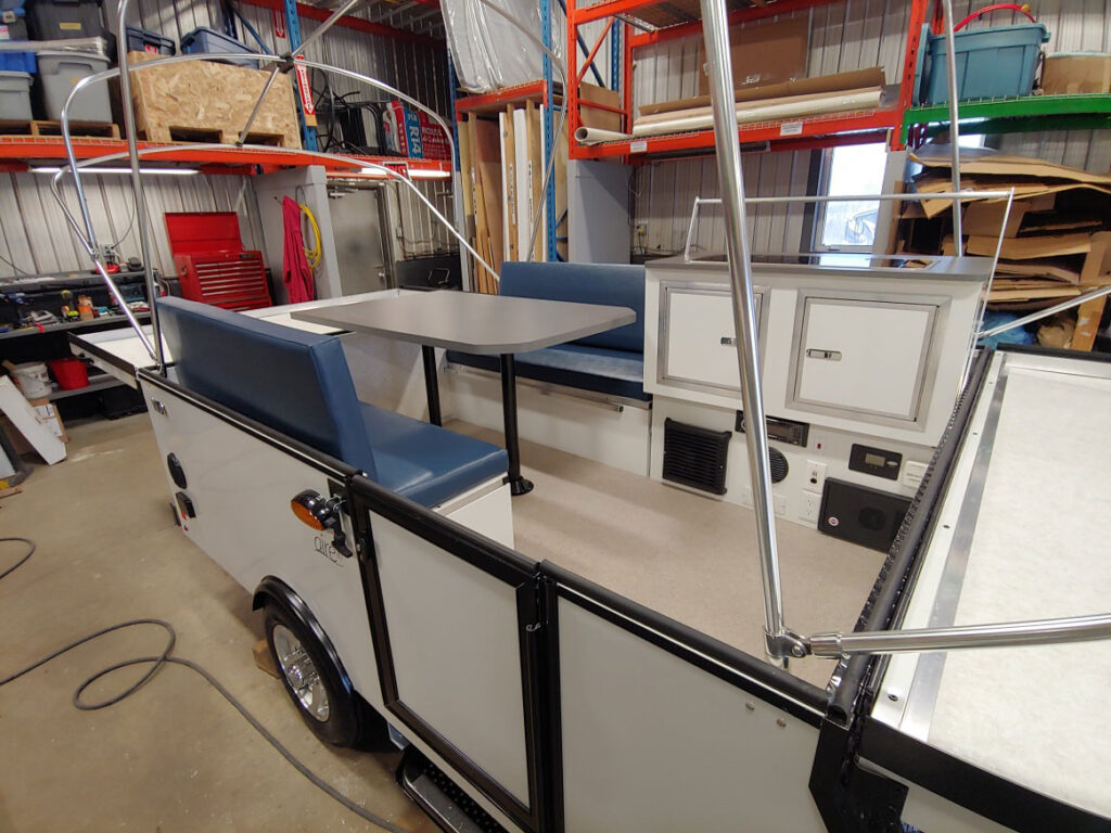 interior of the aire80 aluminum tent trailer with no main tent